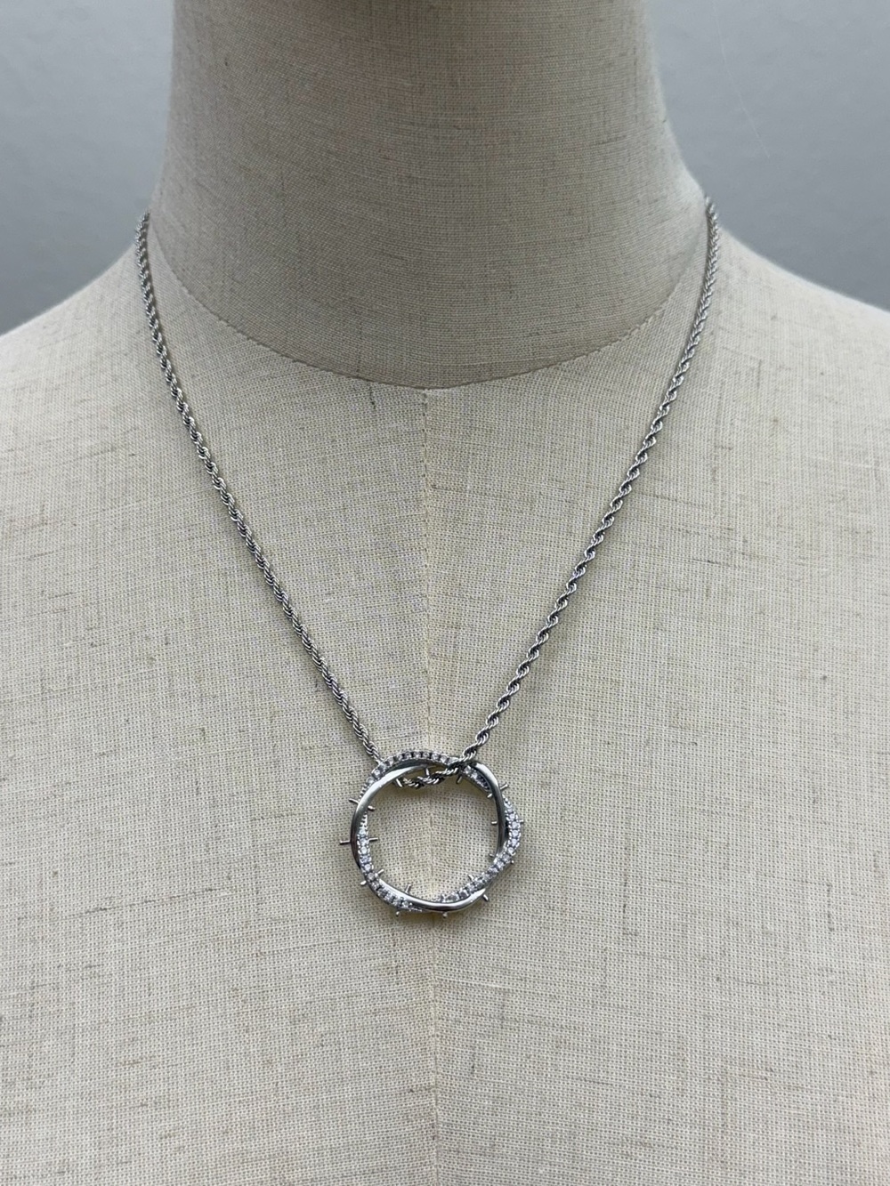 Silver-Tone Circle Pendant Necklace with Crystal Accents | Modern Minimalist